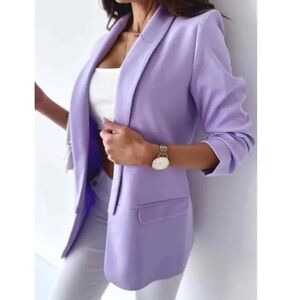 Womens Venti6 Ruched Sleeve Fully Lined Blazer Collared Casual Formal Jacket Top
